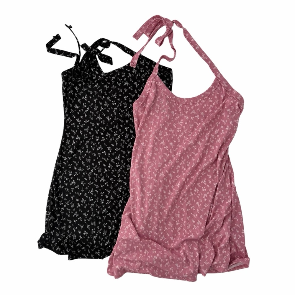 See You Monday Set of 2 XL Mini Halter Dresses Y2K Floral Cottagecore Coquette‎